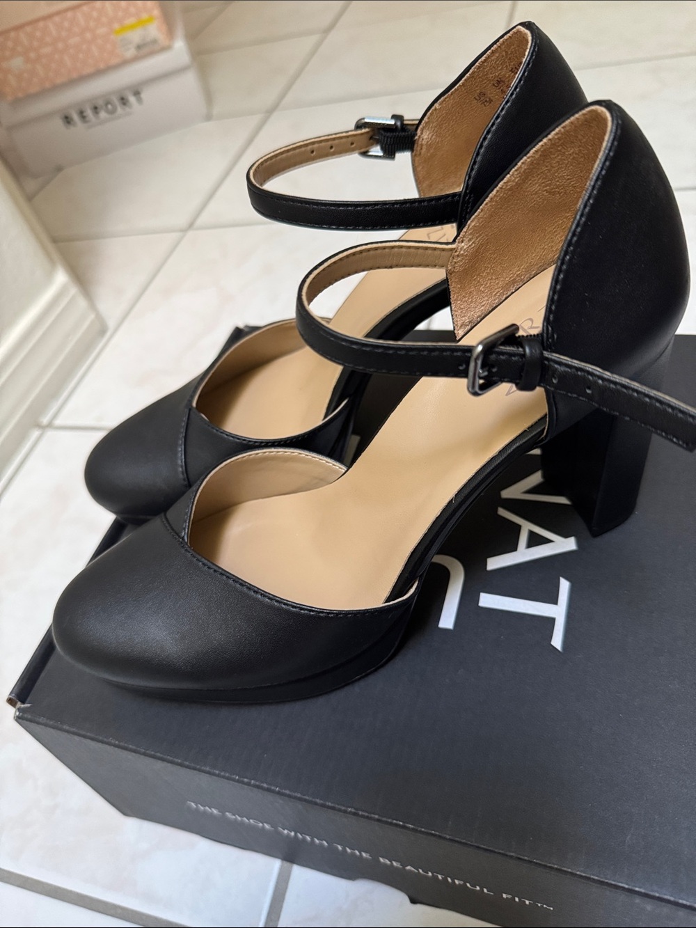 Naturalizer Black Leather Ankle-Strap Pumps - Picture 3 of 5